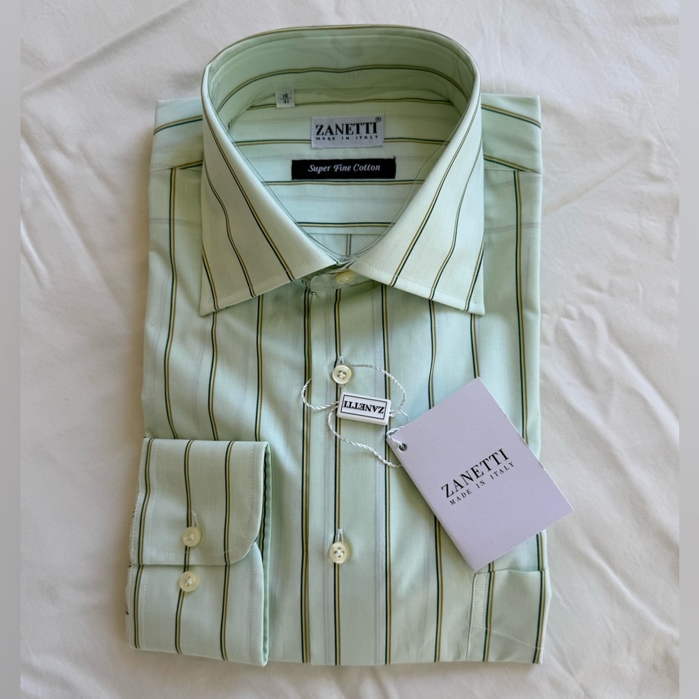 ZANETTI Italy Light Green Striped Dress Shirt